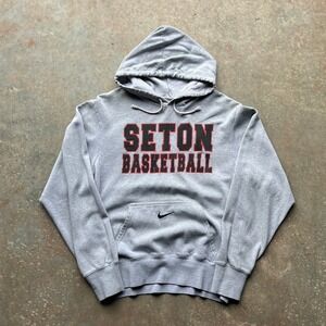 VTG 90s 00s Nike Seton Basketball Hoodie Center Swoosh Mens Grey Sweatshirt